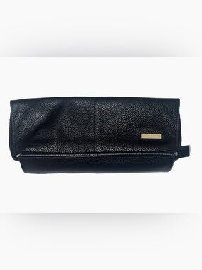 Ferre Milano Black Pebbled Leather Foldover Clutch Bag